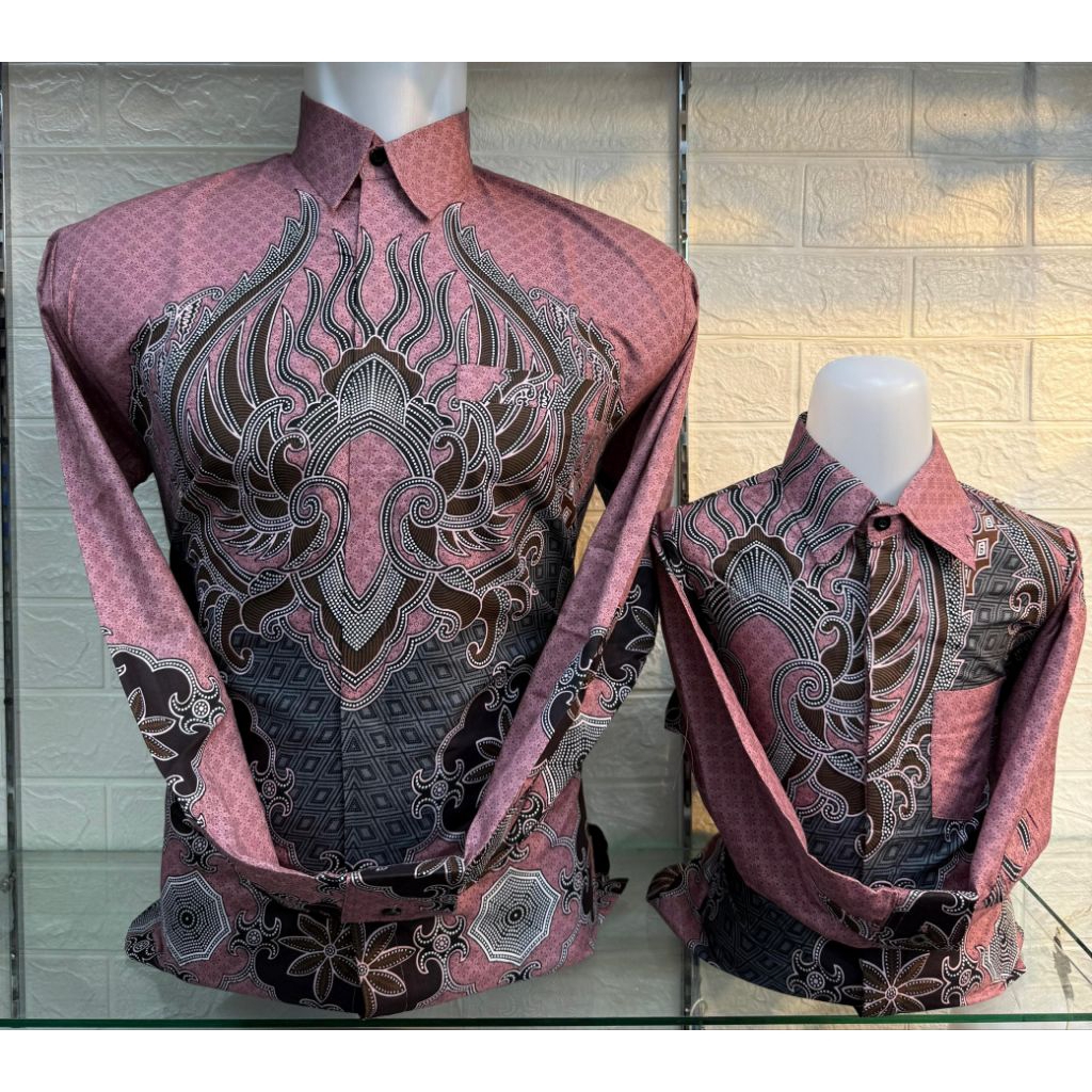 kemeja batik couple premium ayah anak abu abu bahan halus motif elegan