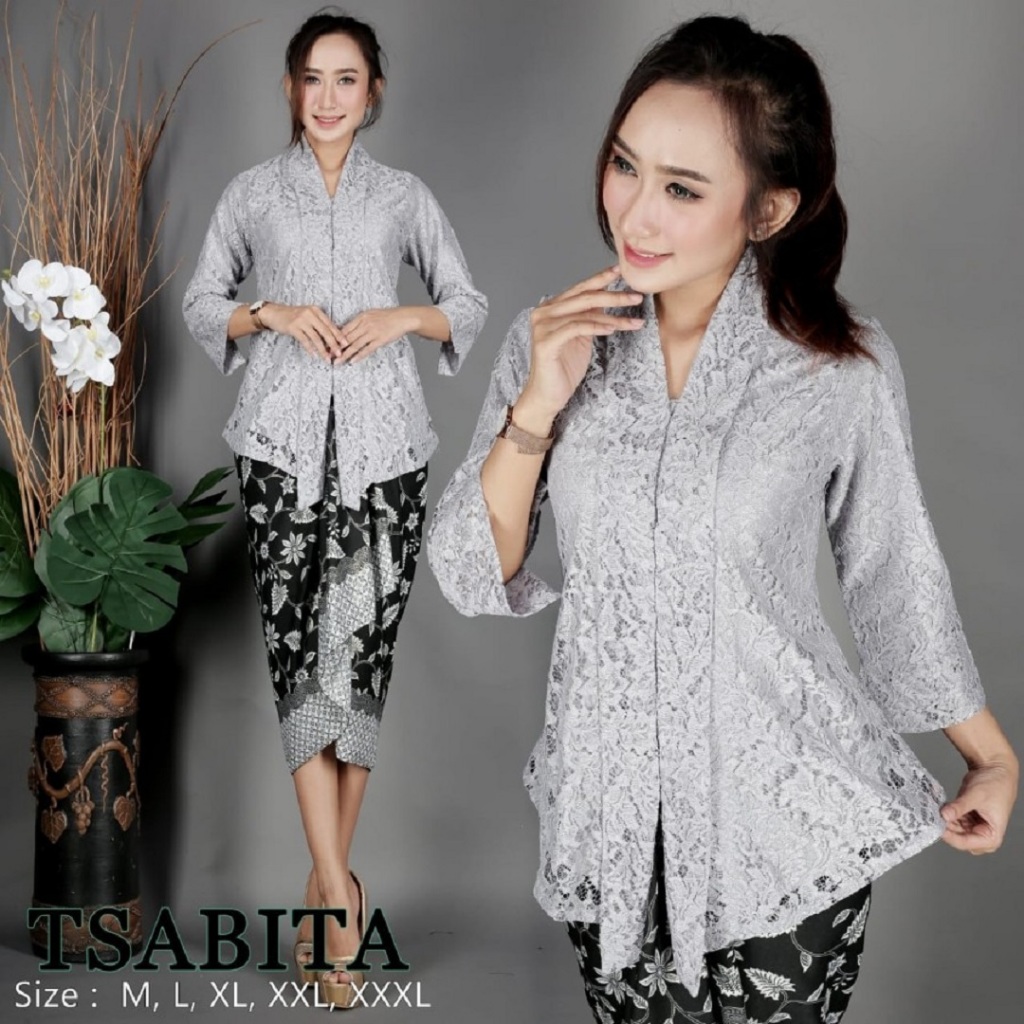 Setelan Kebaya Modern Model Kutubaru Bahan Brukat  Premium Warna Silver