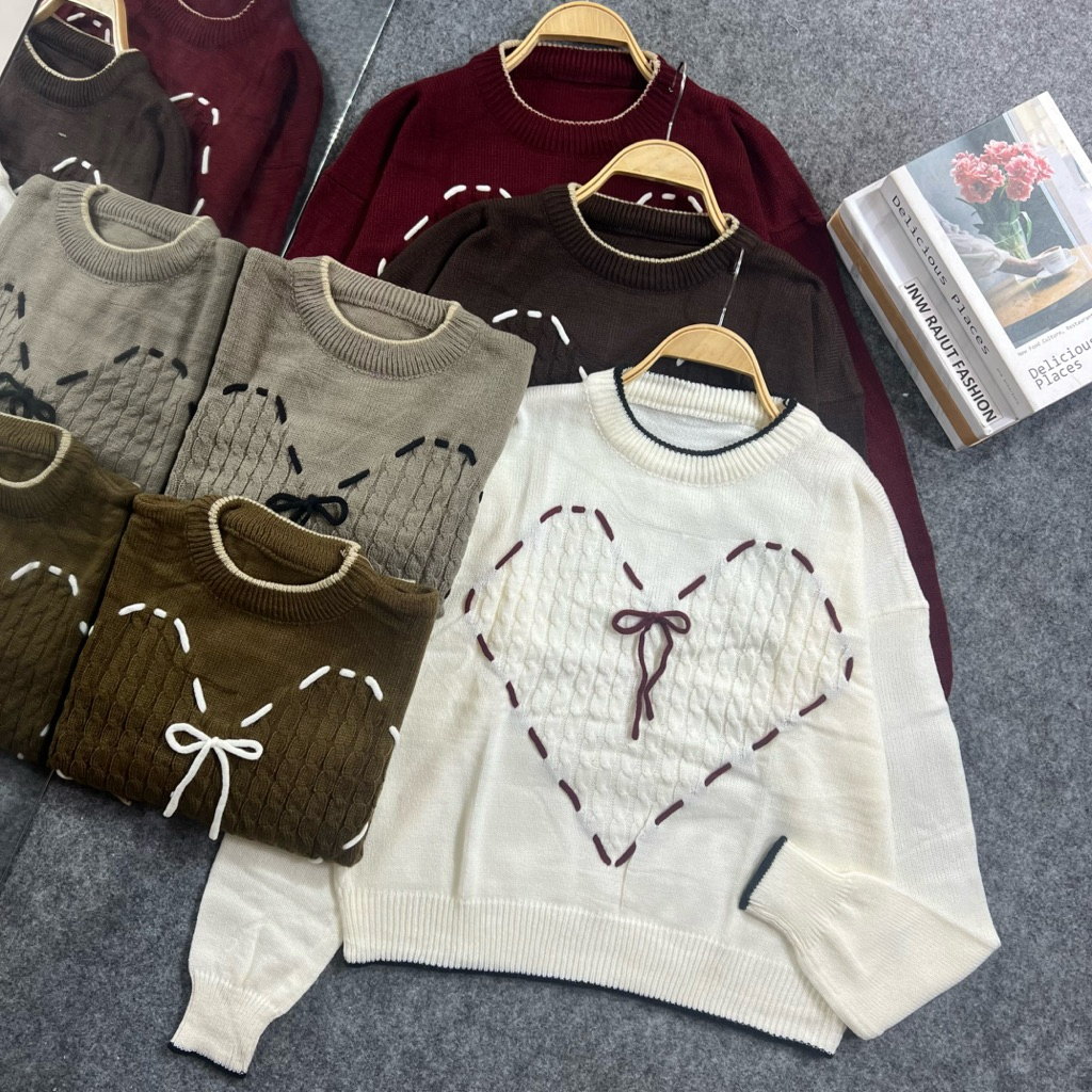 Lova heart pita sweater baju rajut motif love