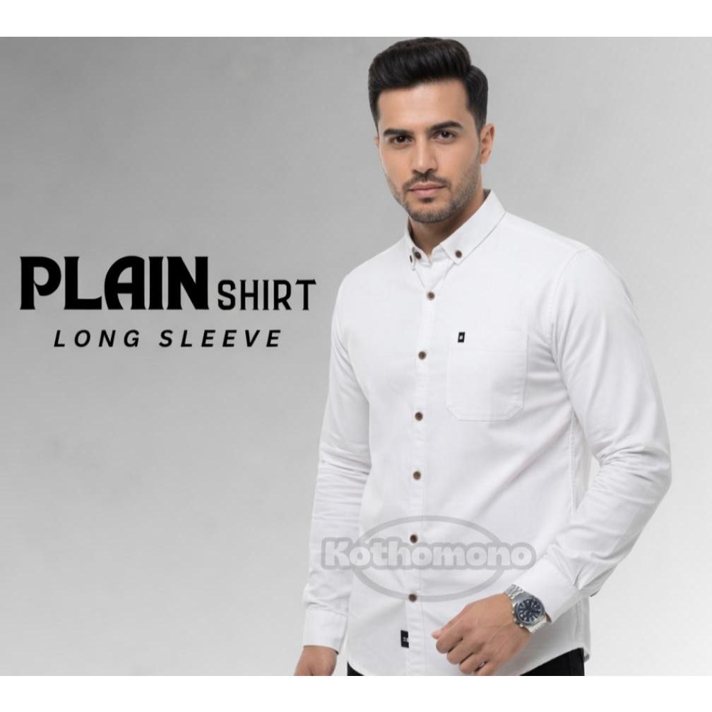 Kemeja Polos Pria Slim Fit Katun Adem Ukuran M Putih