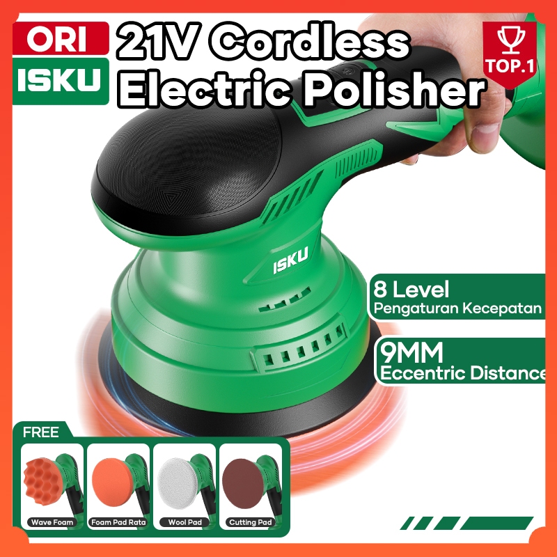 ISKU Mesin Poles Cordless Brushless 21V Dual Action Polisher DA 5 Inch Alat Poles Mobil Motor