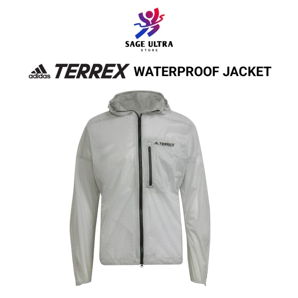 Jacket Lari Trail Running Adidas Terrex Agravic Rain.RDY 2.5-Layer Waterproof Ultralight Men Pria Or