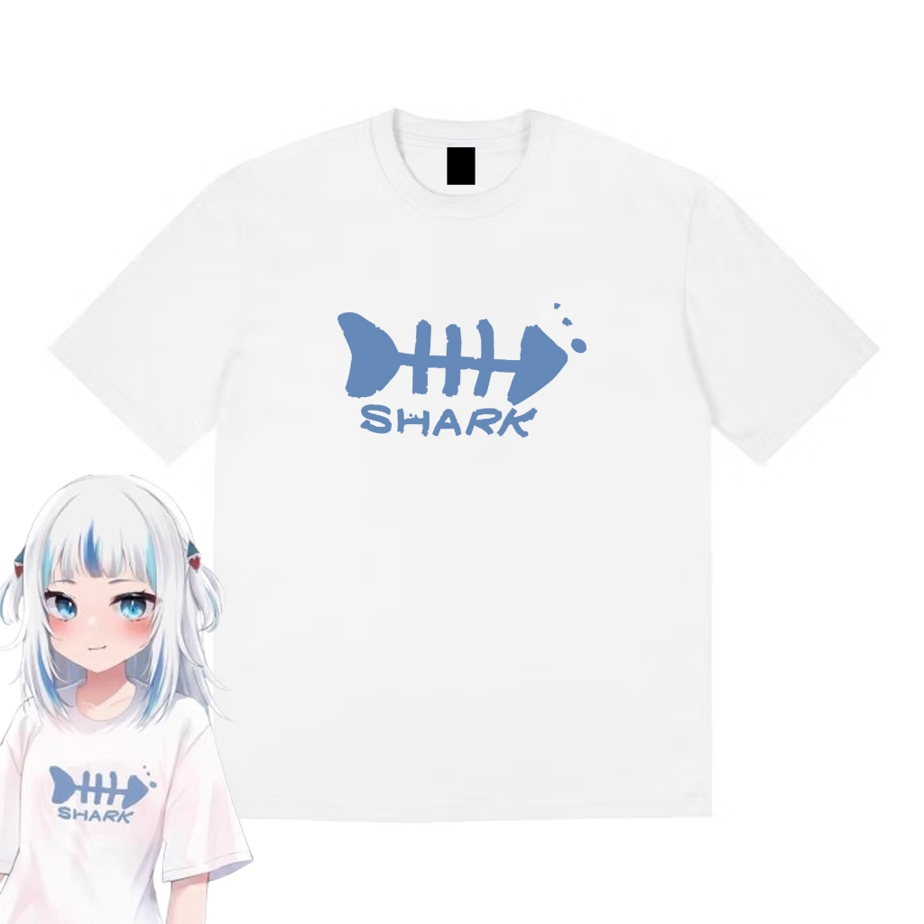 t-shirt kaos anime waifu Vtuber GAWR GURA coseplay hololive desain SHARK tulang anime VTUBER 100% ka