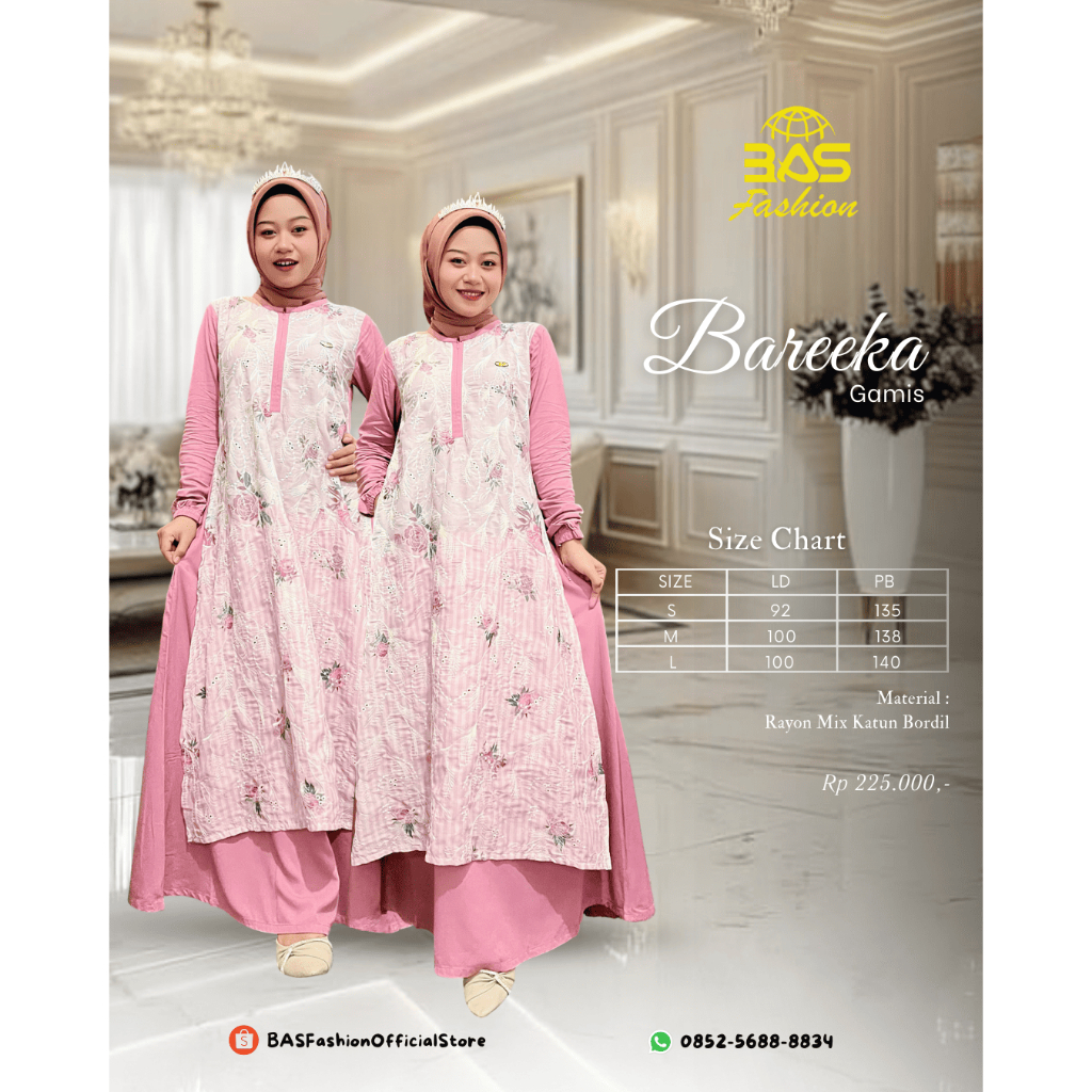 BAS Fashion - Gamis BAREEKA Series - Gamis Rayon Mix Katun Bordil  - Gamis Rayon - Gamis Pink  Mix B