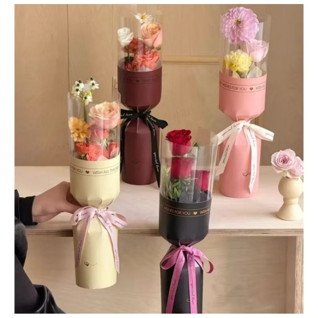Buket Bunga Tabung Mika Transparan | Hadiah Romantis | Cocok untuk Valentine”