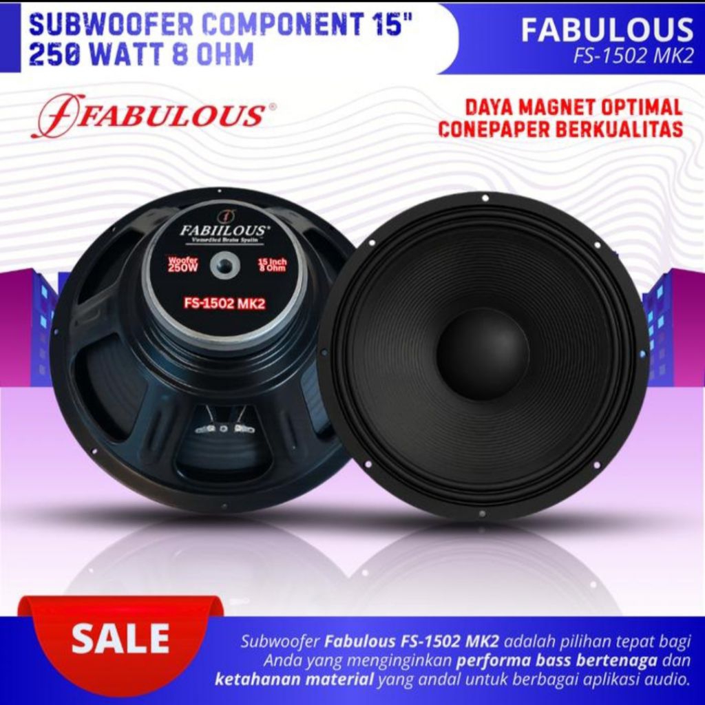 Subwoofer Speaker 15 Inch Fabulous FS-1502 MK2 Power 250 Watt 8 Ohm Woofer 15 Inch Double Coil Kompo