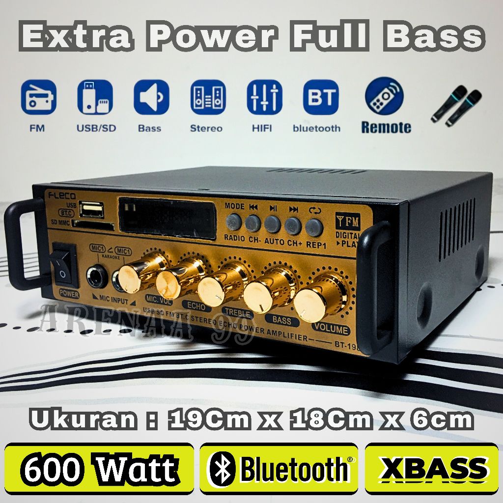 AMPLIFIER BLUETOOTH AUDIO BT-198E | AMPLIFIER DAYA 600 WATT FULL BASS KARAOKE + MP3 PLAYER + RADIO F