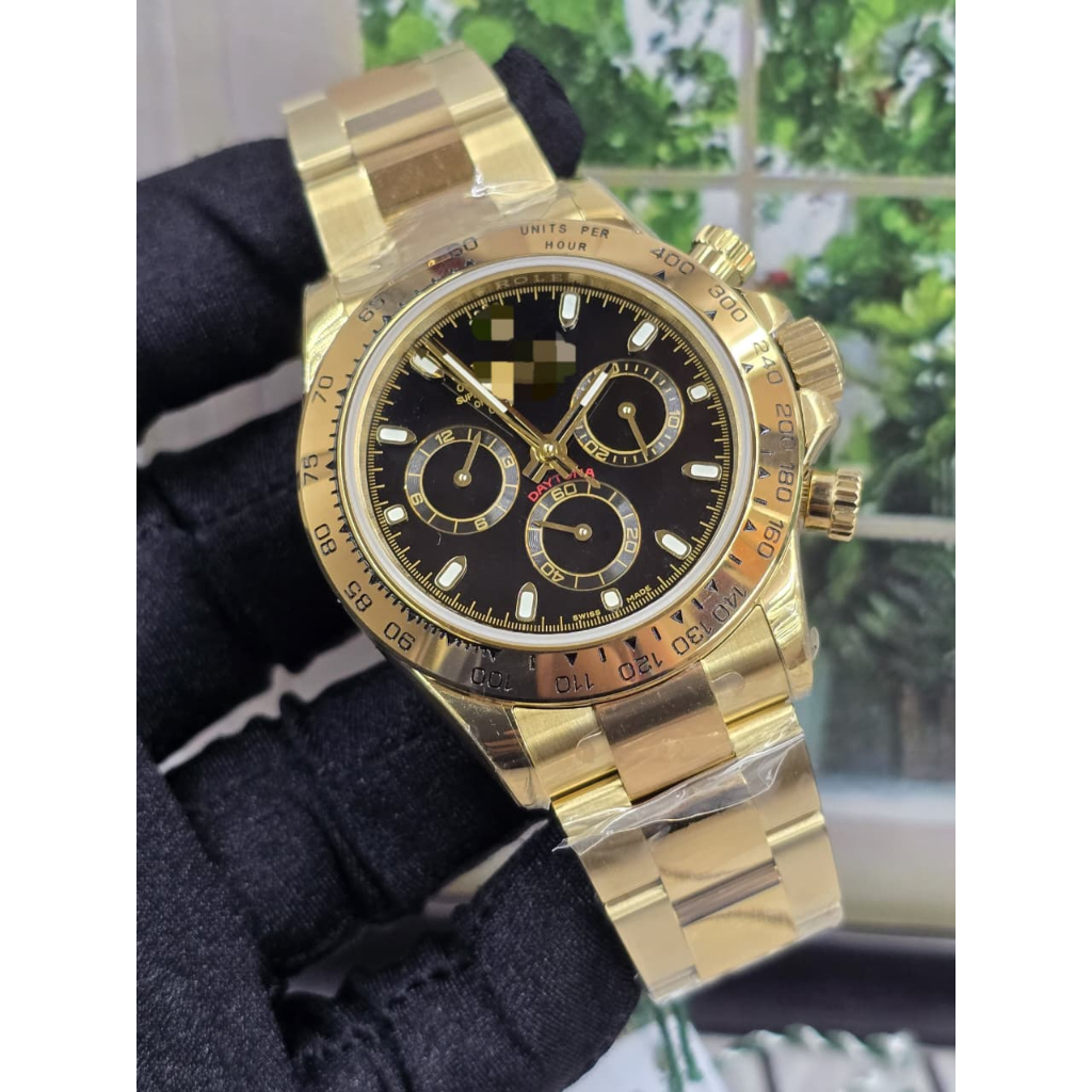 Jam FULL SWISS TIER 5 Dytn watch 18k yellow gold with a black dial on Oyster 40MM Jam pria original 