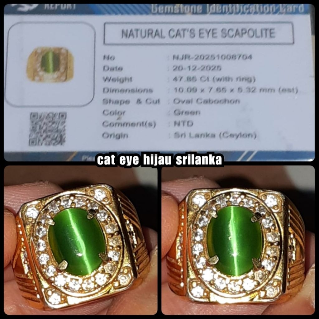 batu permata cat eye Ceylon srilanka + memo lab