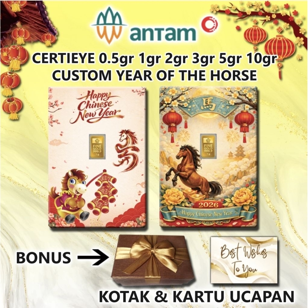 Logam Mulia Emas ANTAM Imlek Shio Kuda Year Of The Horse Gift Series Custom Certieye Certicard