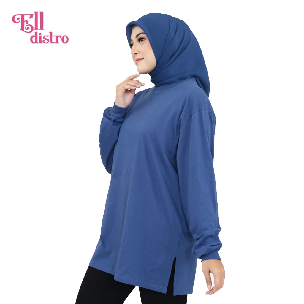Elldistro Tunik Polos Oversize Lengan Panjang Rib Bahan Cm24s Tunik Jumbo Polos Atasan wanita Jumbo 