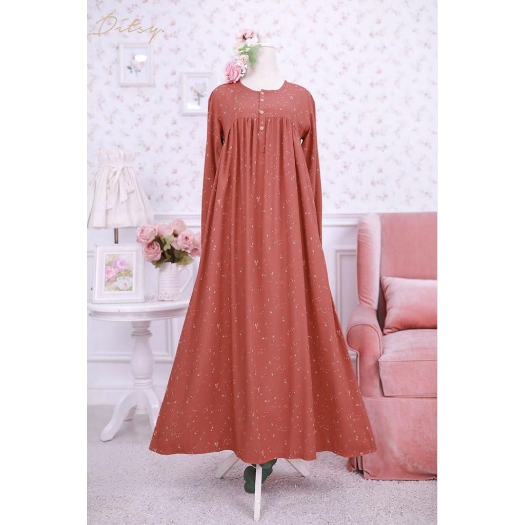 Ditsy ANELA RUST size S gamis maxy dress muslim night gown viscose premium