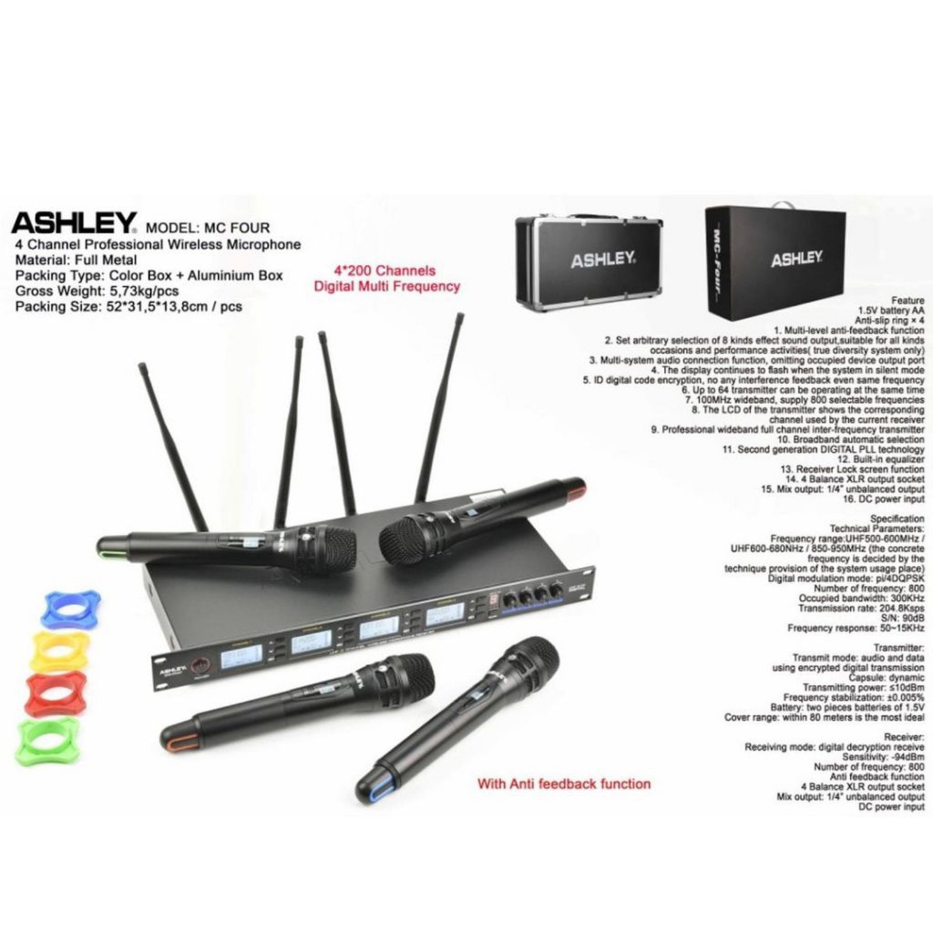 mic wireless ashley mc four mic wireless 4 mik handheld/ genggam original garansi.