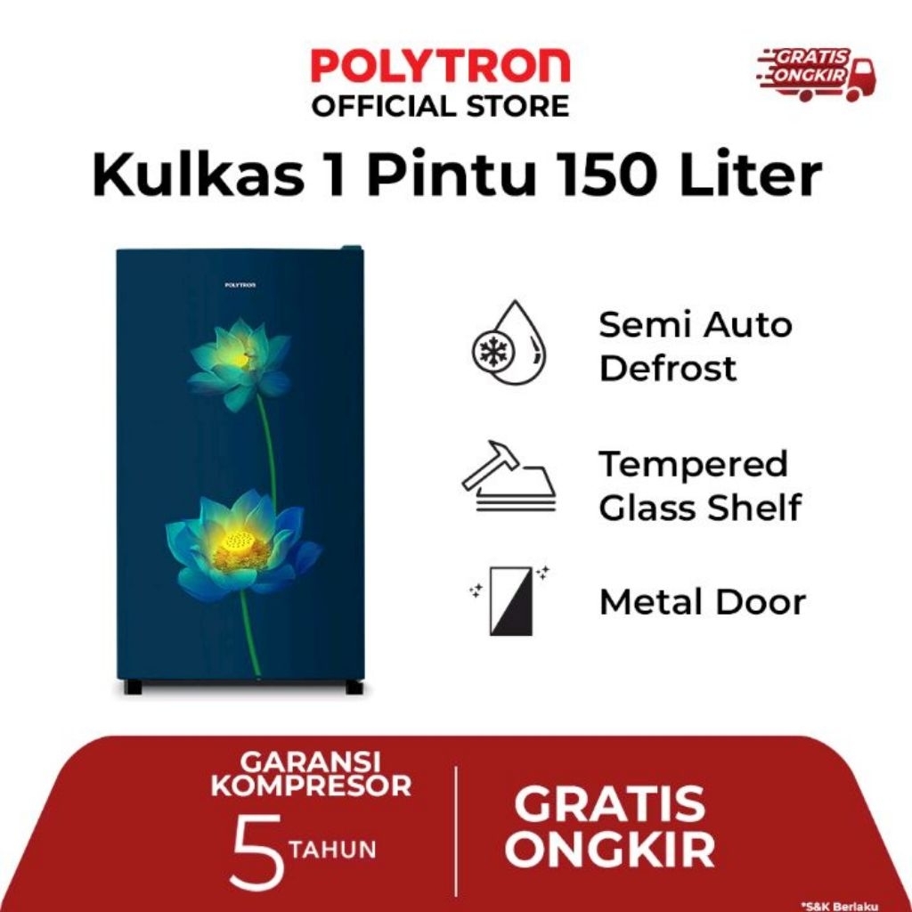 Polytron Kulkas 1 Pintu 150 Liter PRB 157