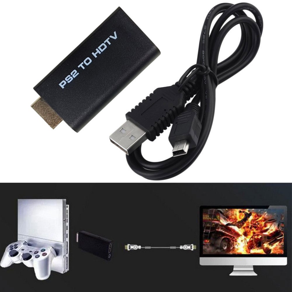 Video Konverter PS2 ke HDMI HDTV dengan 3.5mm Port / Adapter untuk TV Monitor HDTV
