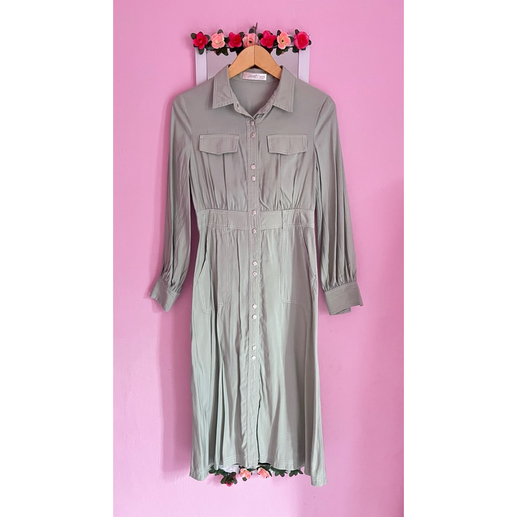 DRESS KEMEJA LONG TUNIK KANCING SAGE KOREANSTYLE BKK VINTAGE