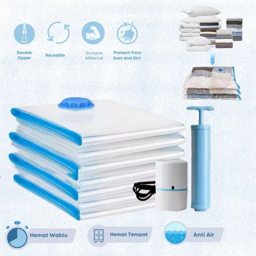 [ BATAM ] COD RS Plastik Vacum Baju Vakum Pakaian Vacuum Bag Organizer Travel Ukuran 100x80