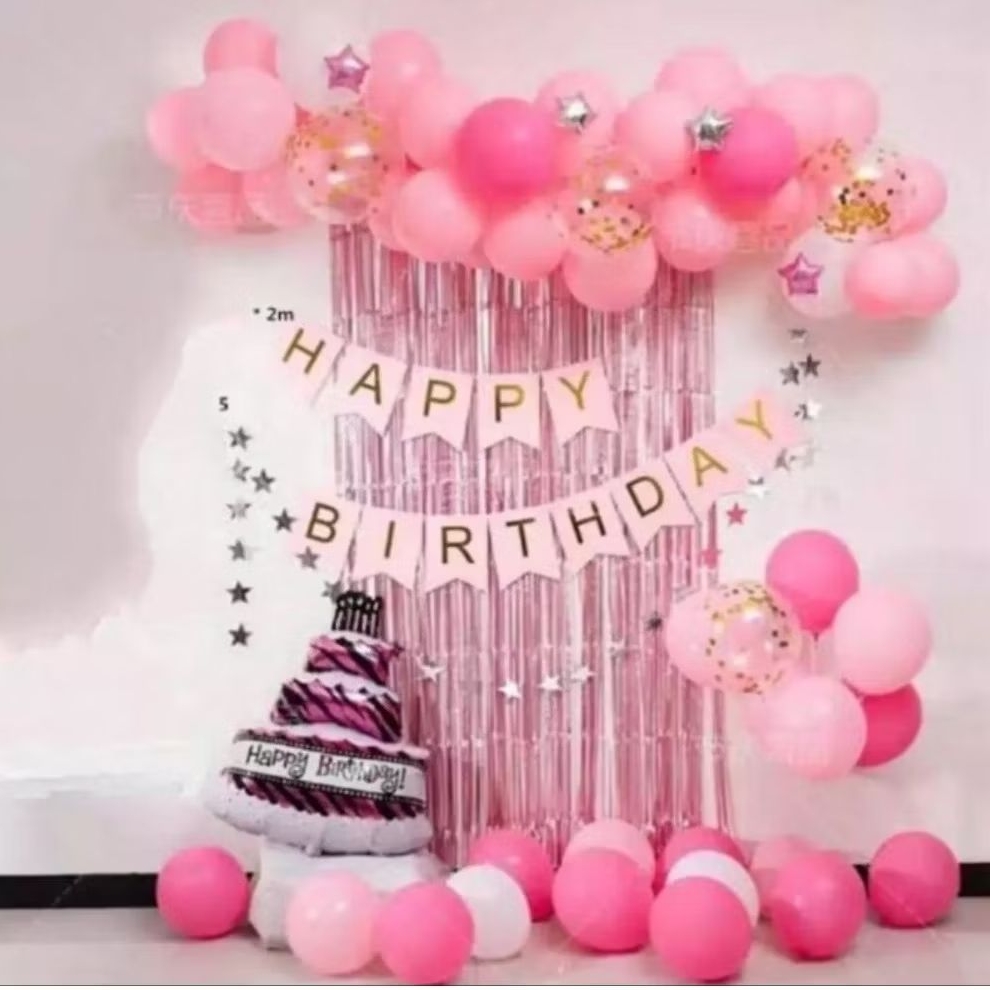 PAKET DEKORASI ULANG TAHUN BALON PINK/BALON CAKE JUMBO