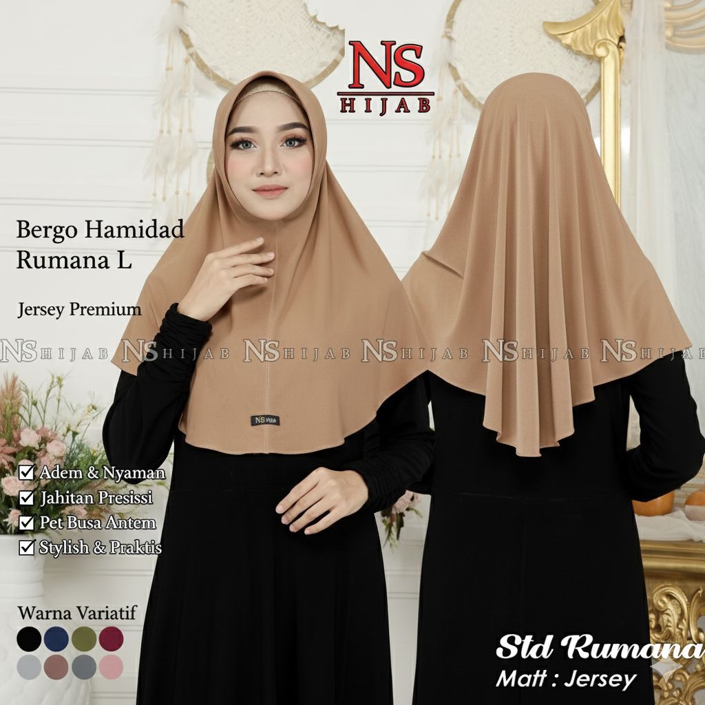 NS Hijab Kerudung Bergo Instant Daily Rumana Hamidah Jersey Premium By NS Hijab Official