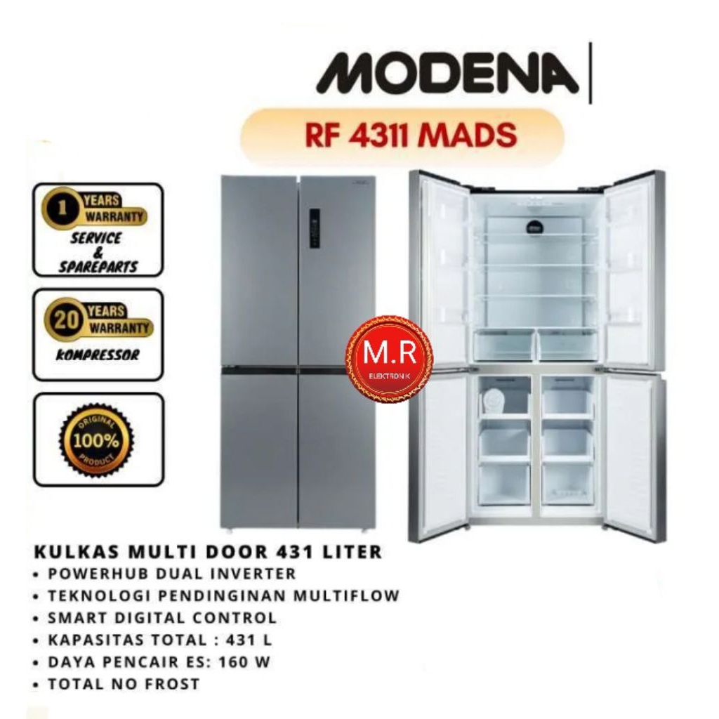 KULKAS 4 PINTU MODENA INVERTER RF4311MADS GARANSI RESMI 20 TAHUN