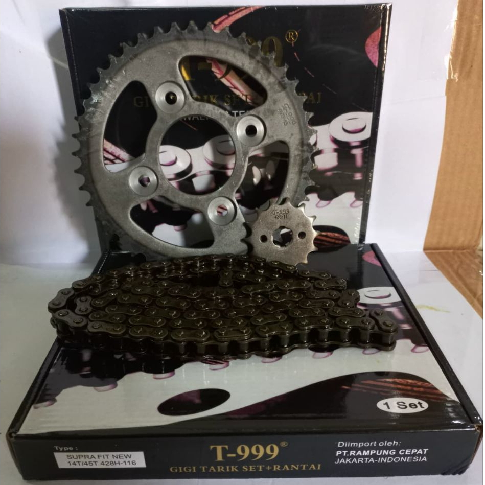 T999 Gir/Gear Paket/Set Komplit Motor Supra Fit New (14T/45T ) 428H-116 Original