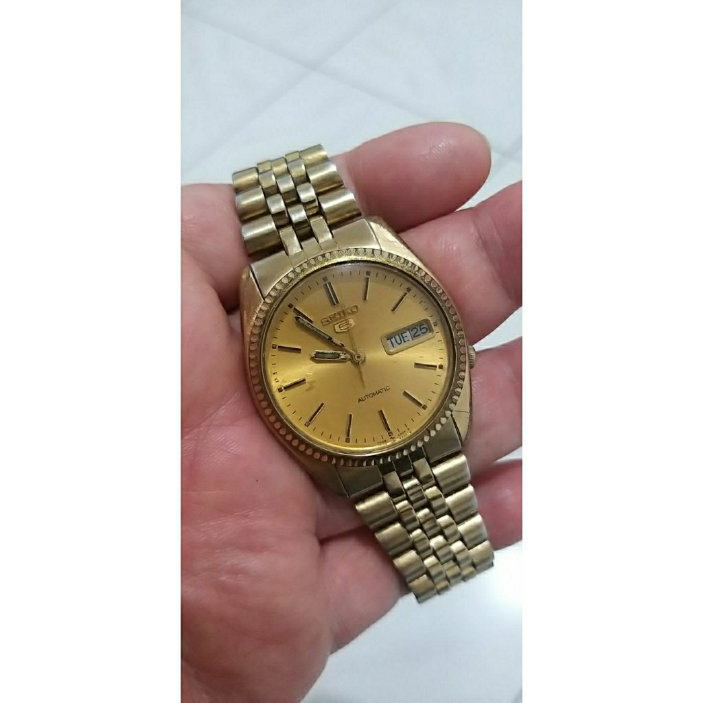 Jam tangan Seiko 5 /7009-3110/36mm/Fluted bezel/Goldplated /100% Authentic/Unisex