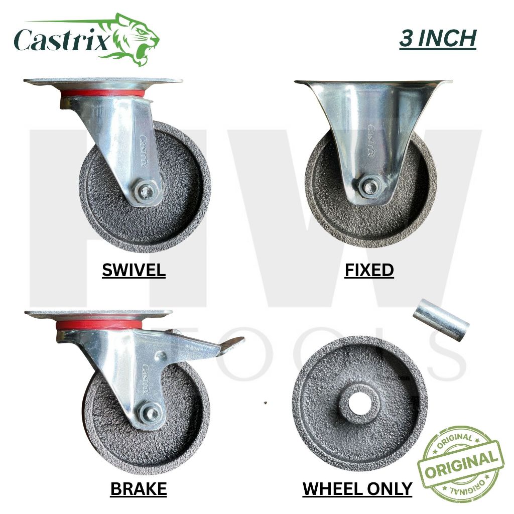 Roda Besi Troli Rak Etalase Tapak Hidup Mati Rem Roda Saja 3 Inch Iron Caster Wheel 3" Swivel Brake 