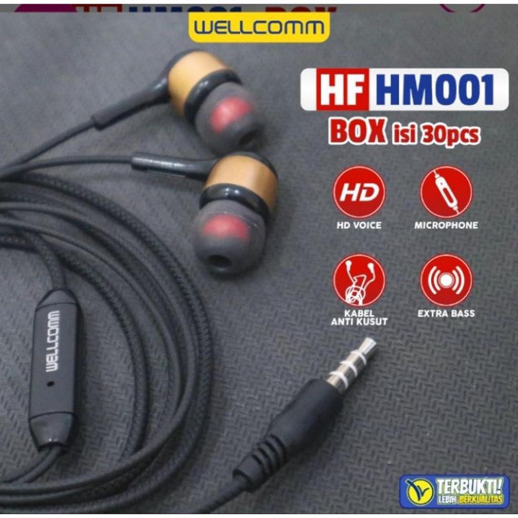 Wellcomm Headset HM-001 Superbass Stereo Original Wellcomm Handsfree White - Hitam
