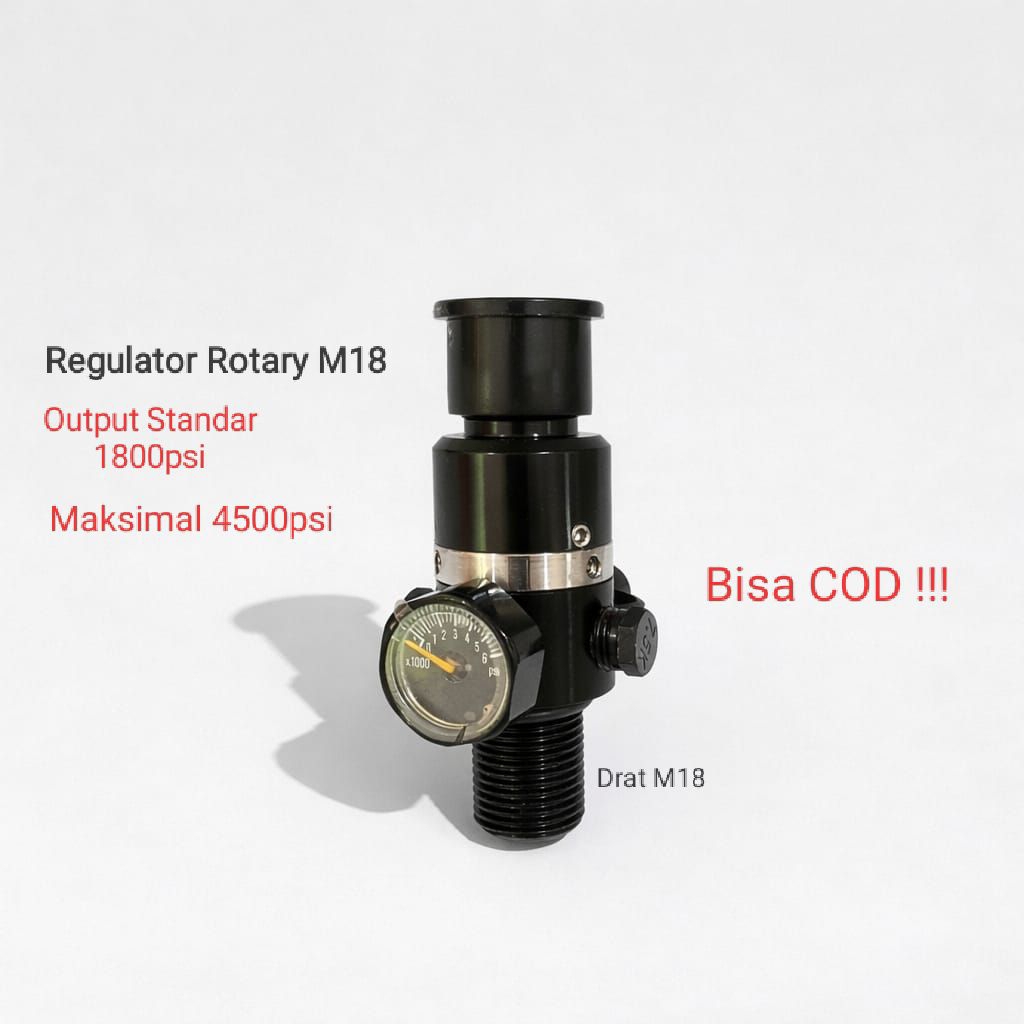 Regulator PCP Paintball Rotary M18, Regulator PCP Rotary, Regulator Paintball Warna Hitam, Regul PCP