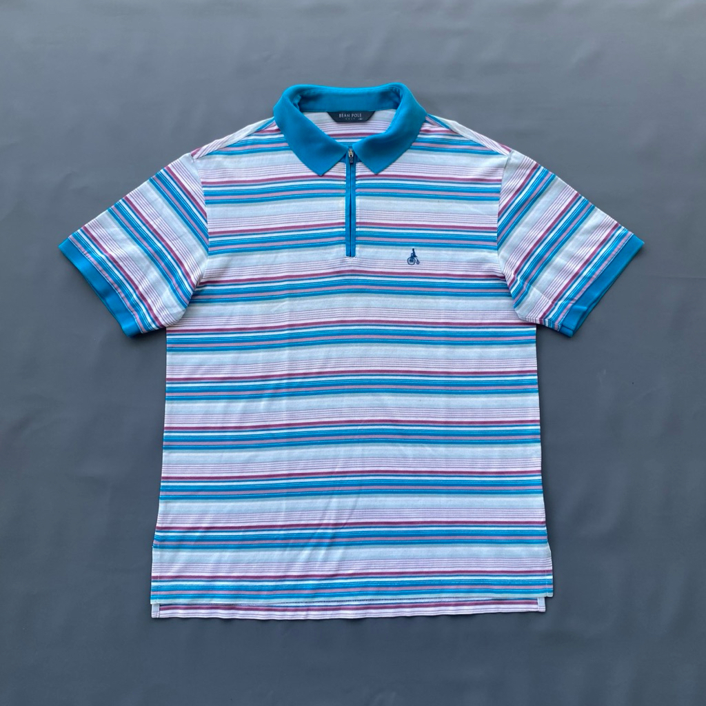 Kaos Polo Bean Pole Stripes Biru Putih