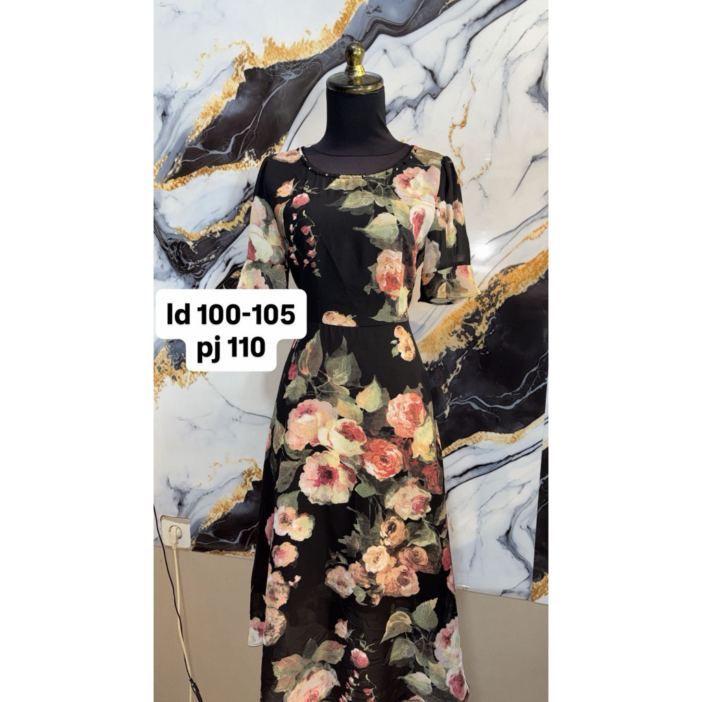 Dress Wanita Sifon motif bunga premium dress