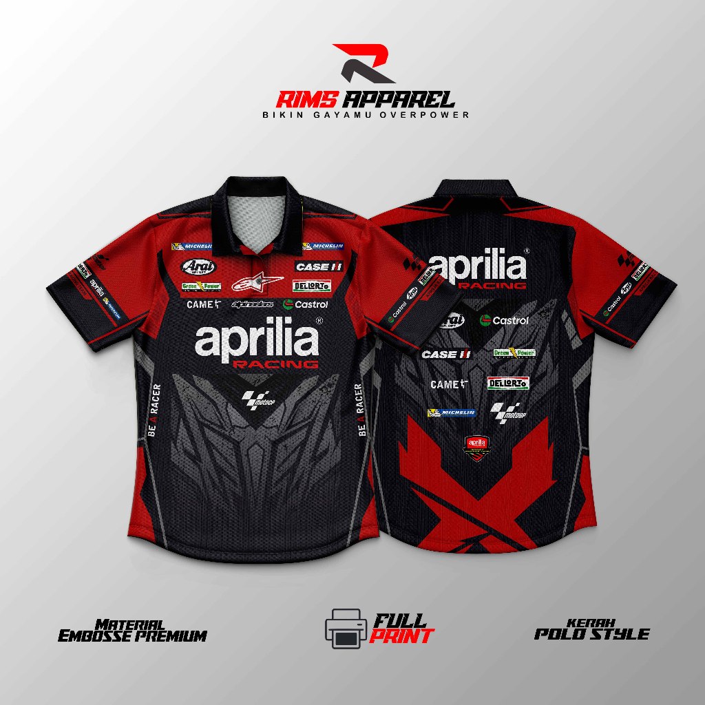 JERSEY APRILLIA MOTO GP POLO STYLE TERBARU embosse Premium / Jersey racing /Jersey balap/ jersey Dra