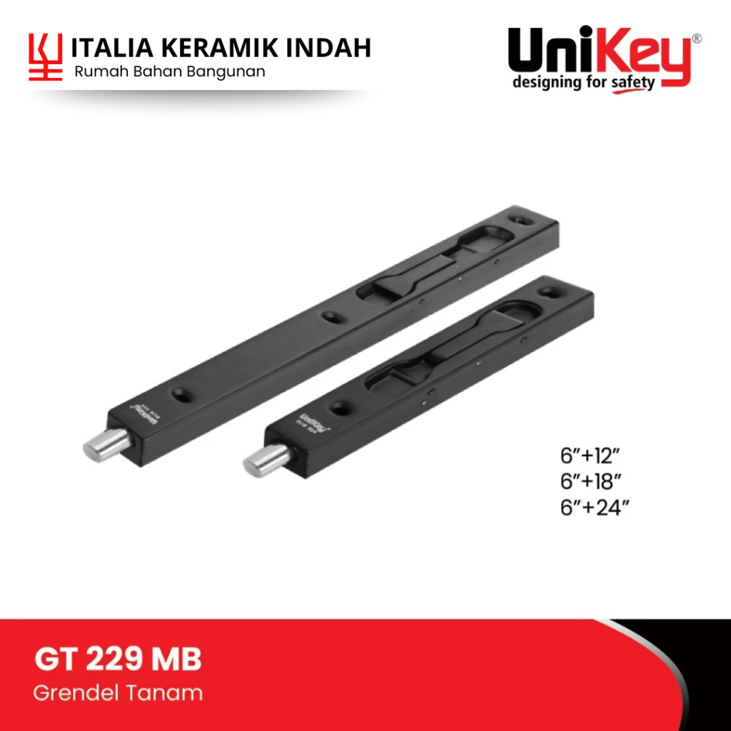 Grendel Pintu UniKey Grendel Tanam Stainless Matte Black GT 229 MB 6" + 12"