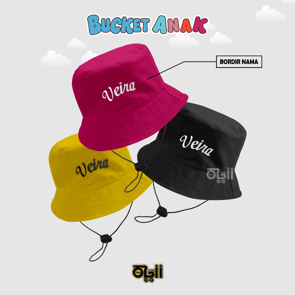 Topi Bucket Anak Bordir Nama Sendiri