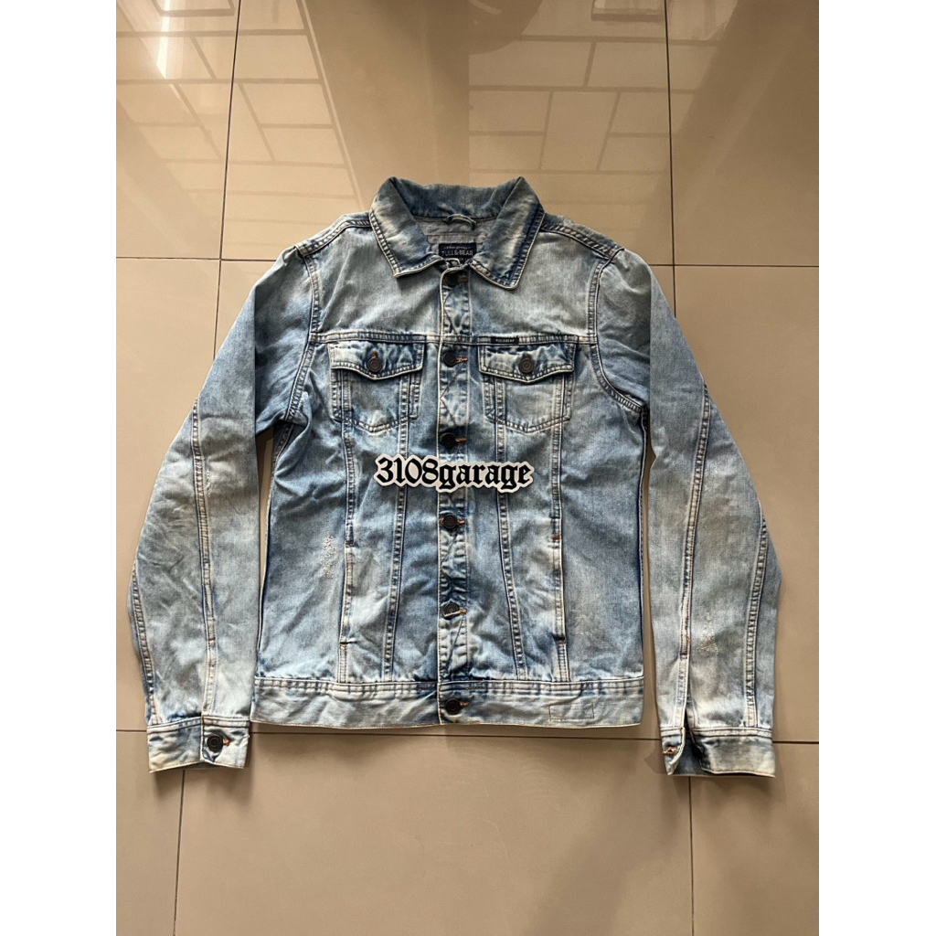 Jaket lengan panjang casual pria mens jeans denim pull & bear blue ripped sz M used good condition