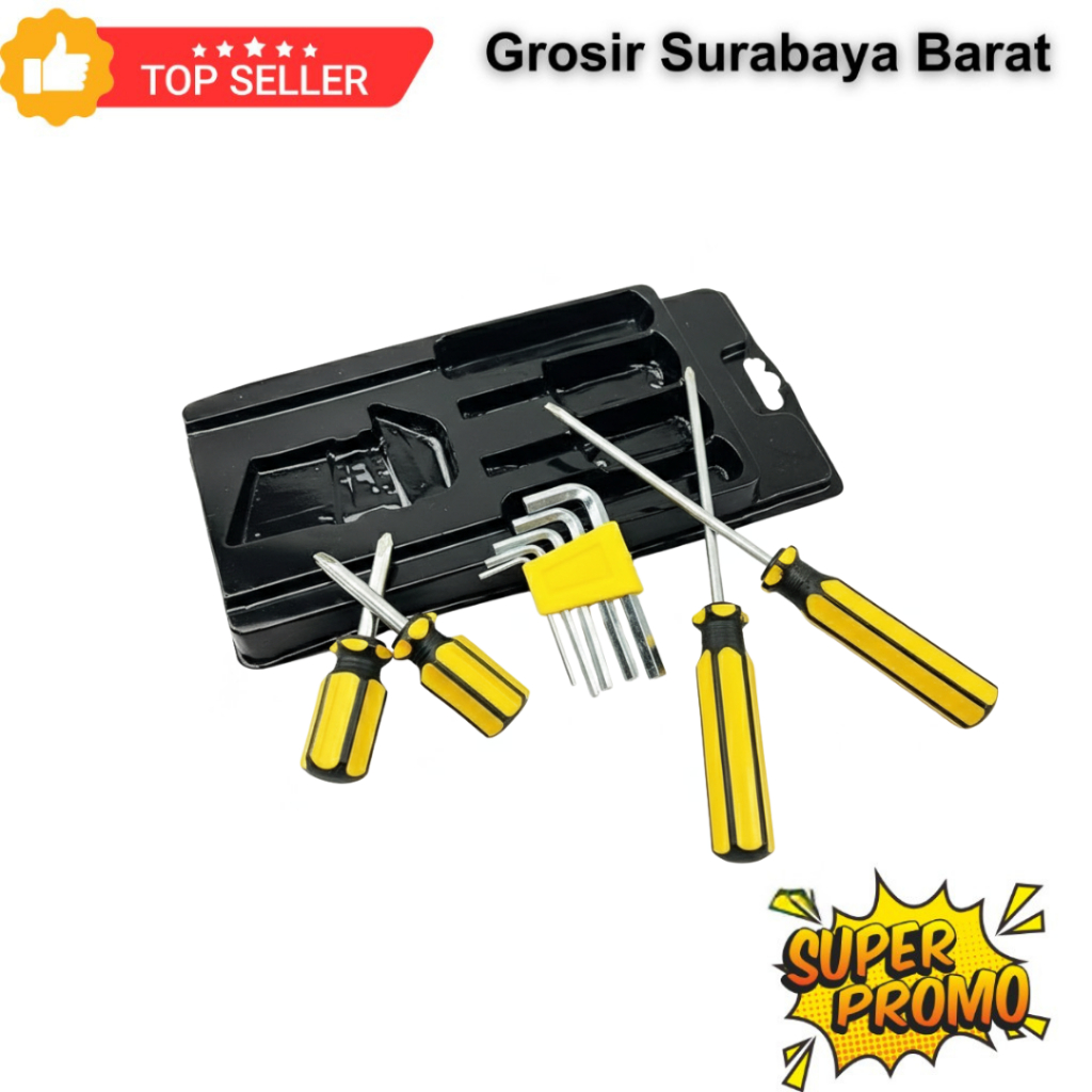 9 pcs Set Paket Obeng DAN Kunci L