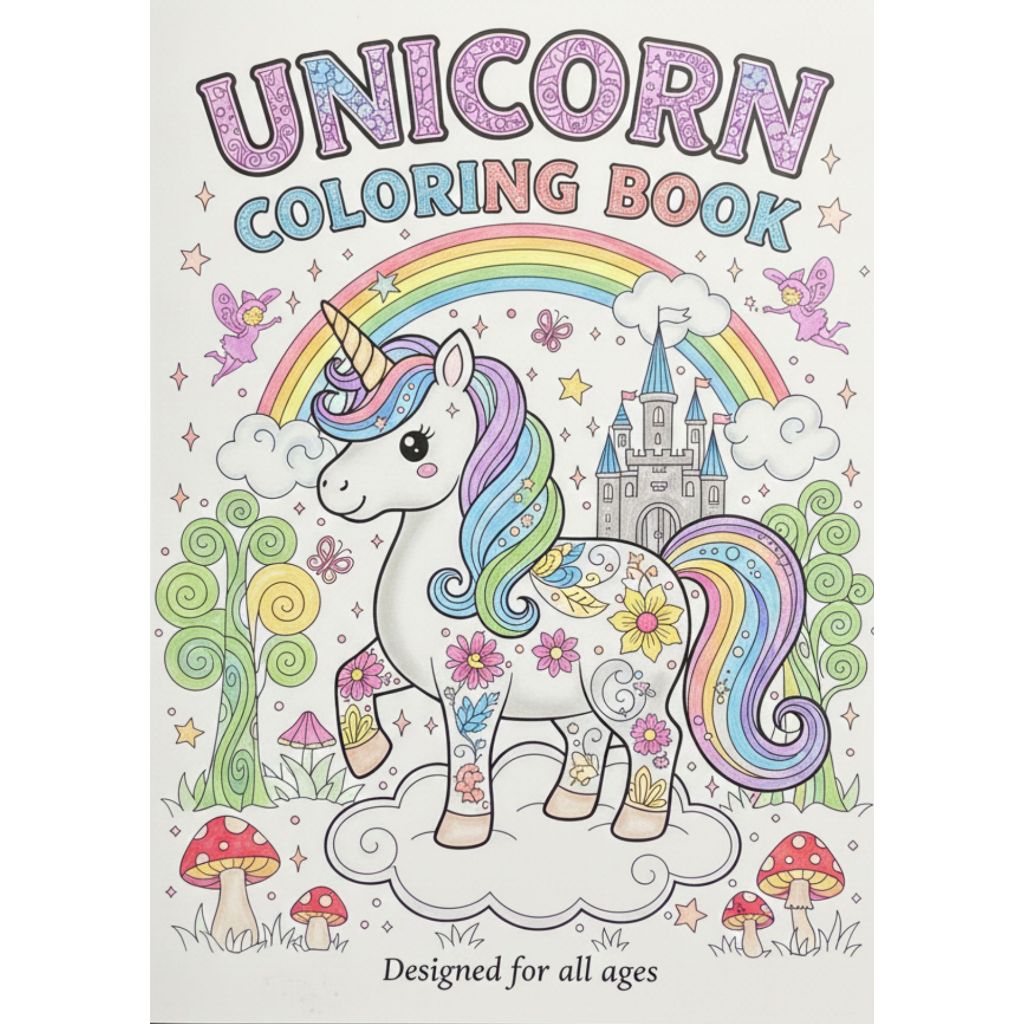 Buku mewarnai digital anak tema unicorn - Printable PDF
