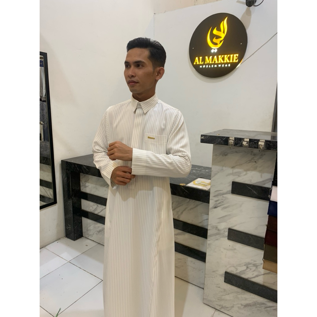 gamis almakki motif salur semi woll