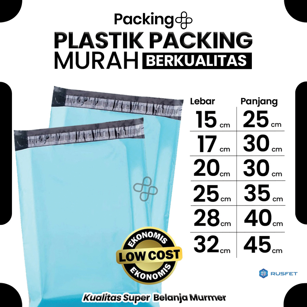 Amplop Plastik Polymailer Baby Blue Biru Low Cost Plastic Packing Polos Online shop Rusfet Murah