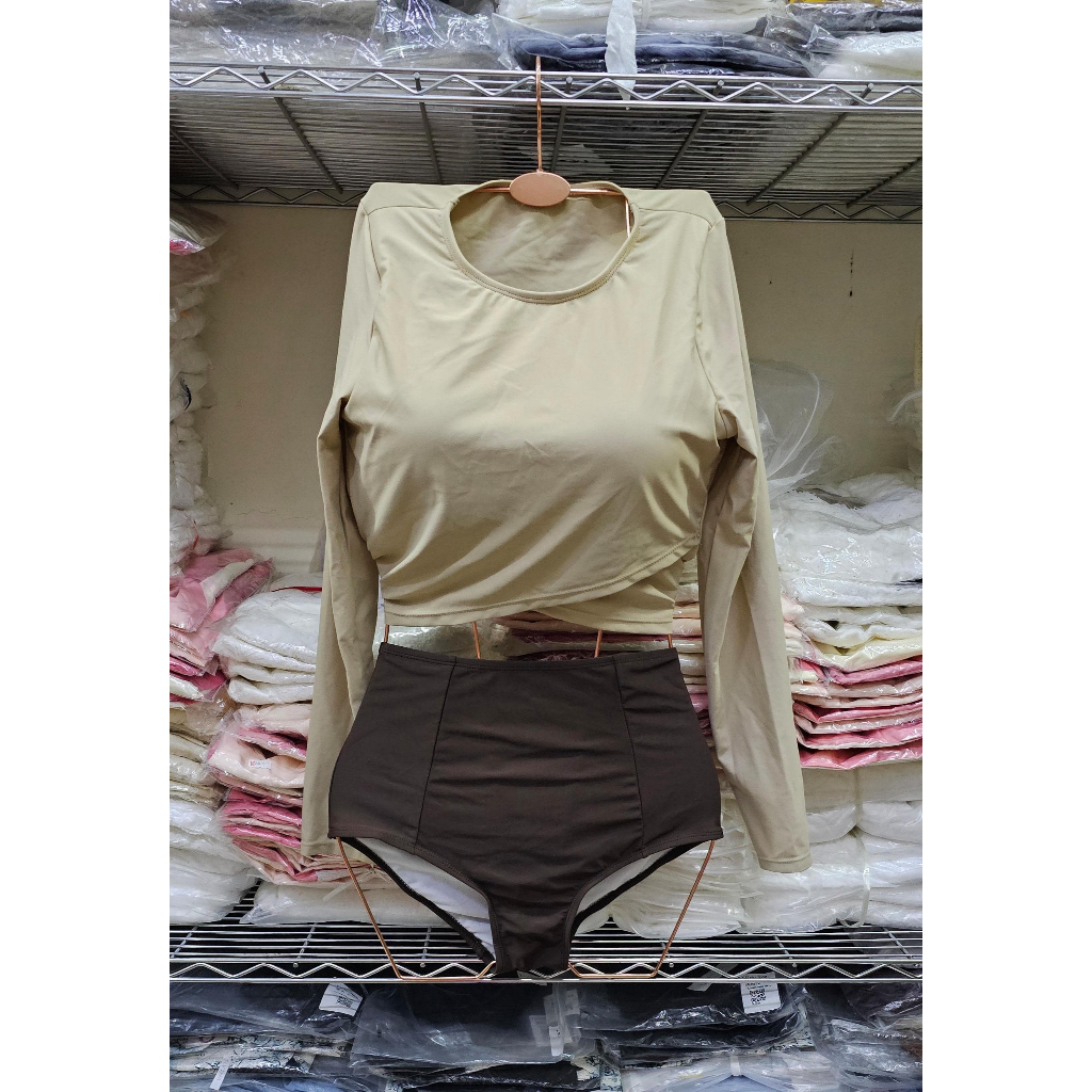 READY STOCK SAF - ANNA bikini set crop top bra long sleeve + panty woman premium / korean swimwear /