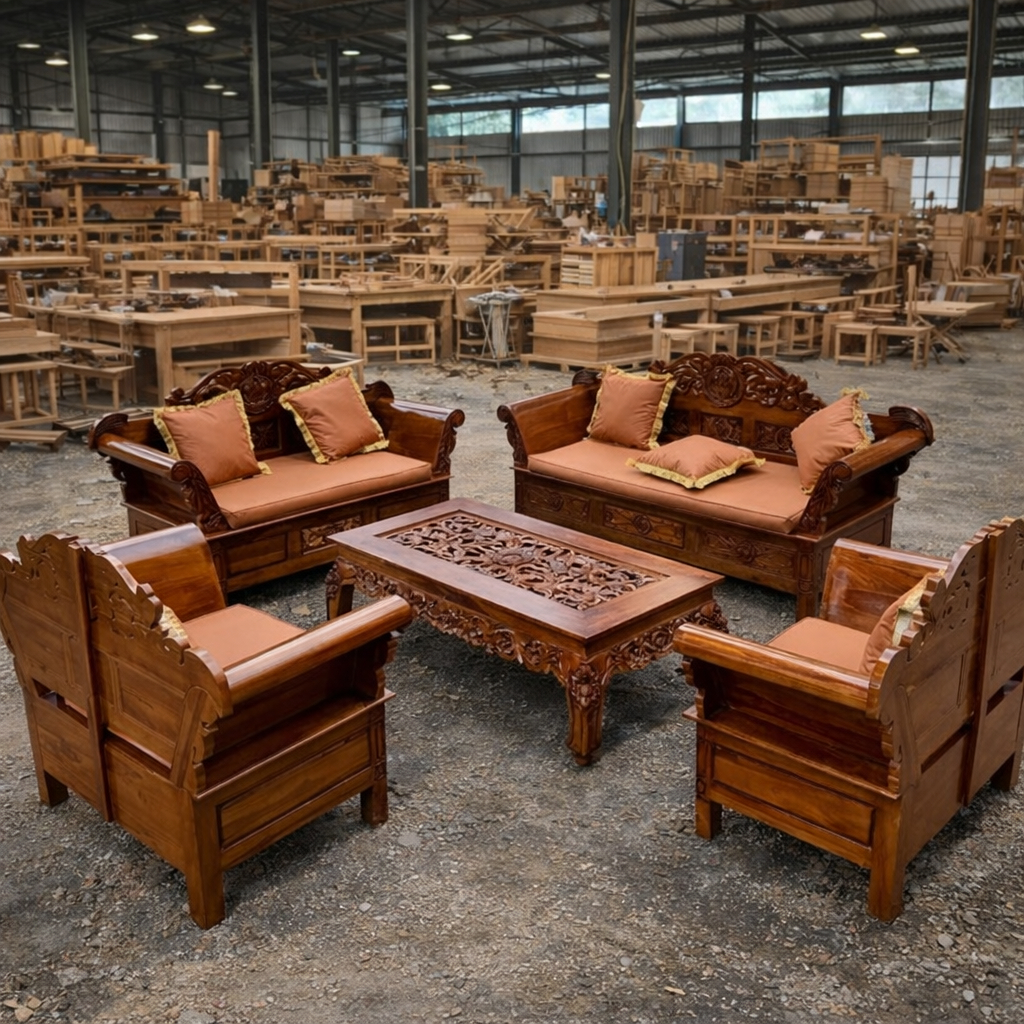 Set Kursi Tamu Ukir Jati Jepara Asli 3211 + Meja | Kursi Tamu Madura Ukiran Kayu Jati Mewah