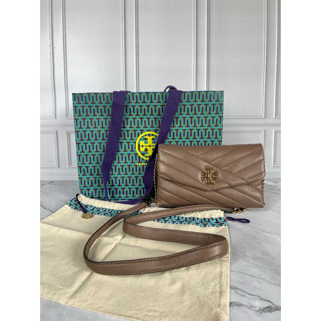 [Preloved] Tory Burch Kira Chevron Chain Wallet Sandpiper 100% Original