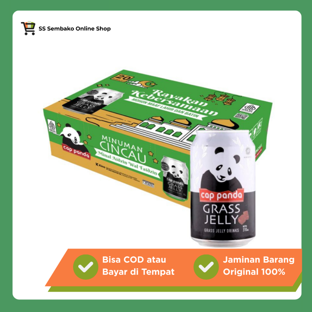 Cincau Kaleng Cap Panda 310ml 1 Dus Isi 24 Kaleng BPOM – Minuman Cincau Hitam Segar & Praktis Pelepa