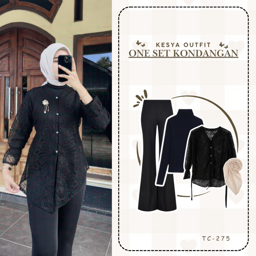 Outfit Kondangan Remaja Kekinian Dan Simpel ( Celana Cutbray + Manset + Brukat + Hijab ) SET TC-275