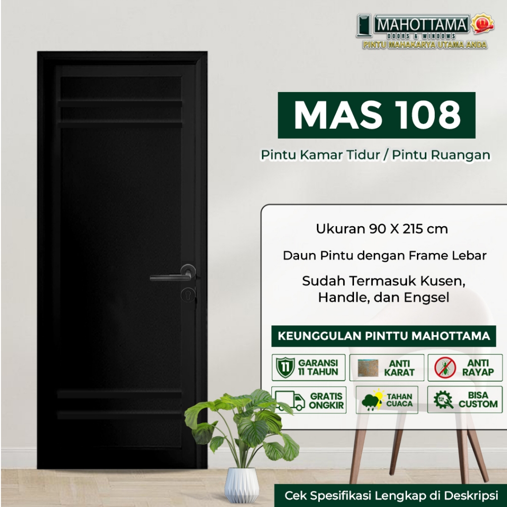 MAHOTTAMA MAS108 - Pintu Aluminium Rumah Utama Kamar Tidur / Mandi 90 x 215 Bisa Custom Ukuran Almun