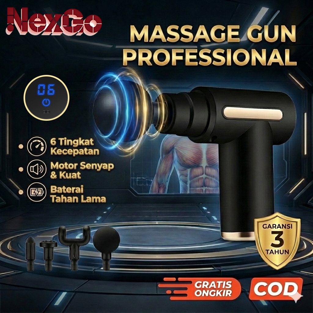 COD & Pengiriman Cepat Pistol Otot / Alat Fascial - 6 Tingkat Getaran, Relaksasi Otot dalam 10 Detik