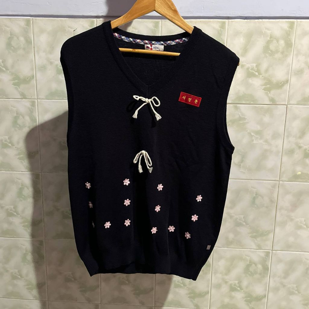 Vest Knit Premium warna Dark Navy Original Elite | Rompi pita & flowers Unik | Preloved Bekas Second