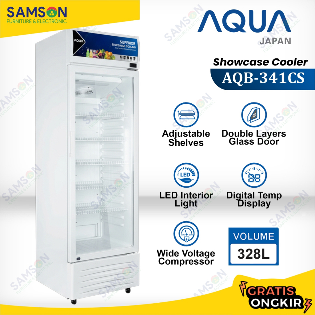 Showcase AQUA AQB-341CS / AQB 341CS Display Cooler 328L / 328 L Anti Embun Digital Temperature