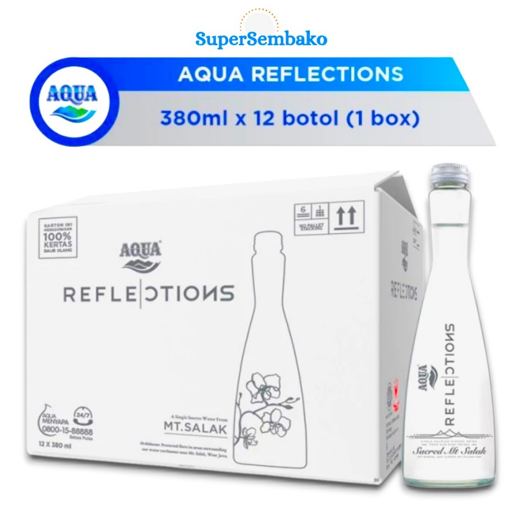 Air Mineral Aqua Reflections Still 380ml 1 Dus Karton Krat Isi 12 Botol Kaca Premium Grosir Depok