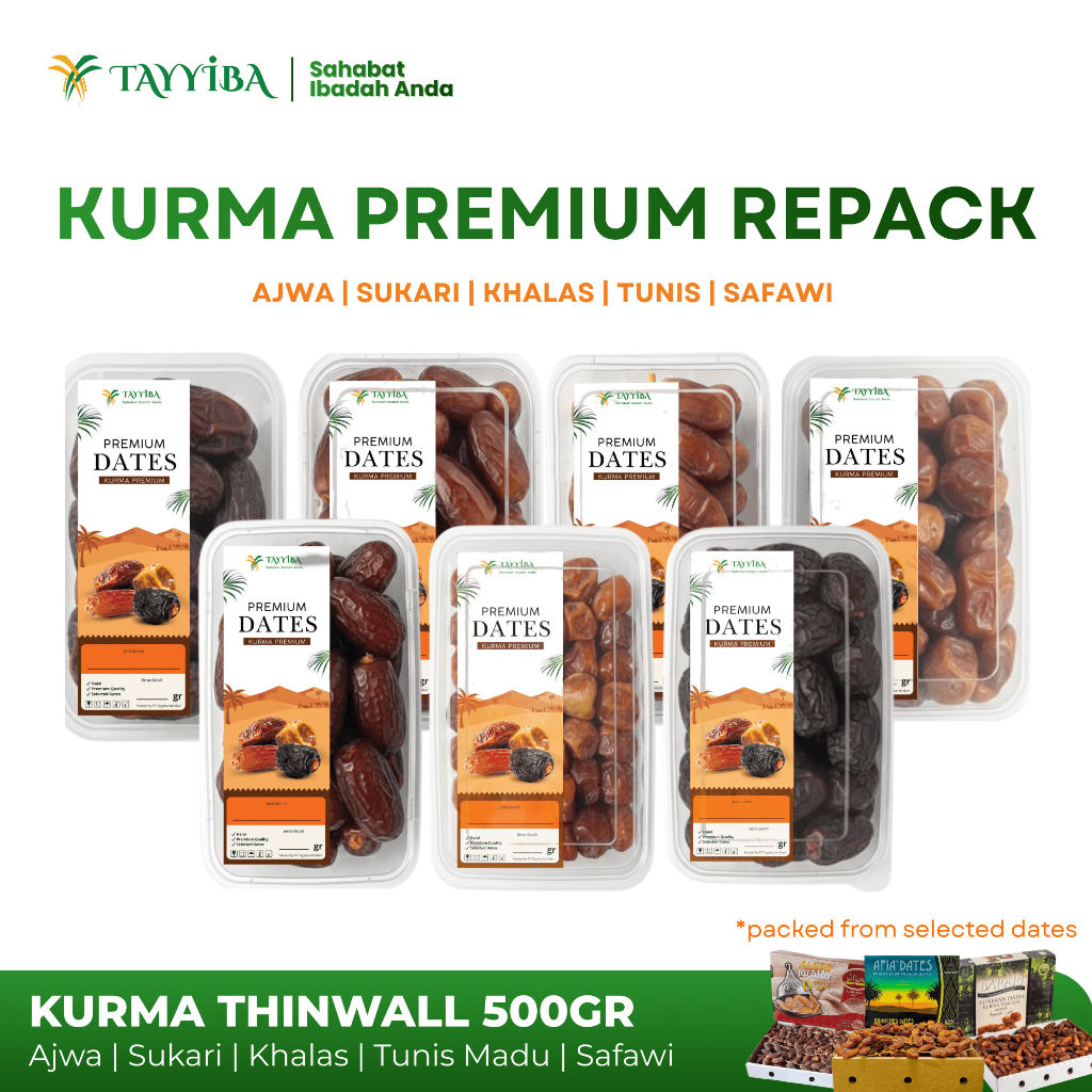 Kurma Ajwa Sukari Khalas Premium Grade A+  | Kurma Basah dan Kering | Kemasan Thinwall 500gr 1000gr